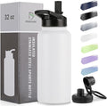 DOMICARE 32 oz Insulated Water Bottle, Vacuum Insulated Stainless Steel Sports Water Bottle with Straw Lid & Spout Lid, Leakproof, Reusable - Travel, Camping, Bike, White