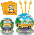 gisgfim 96 Pcs School Bus Party Plates and Napkins Party Supplies Back to School Birthday Party Tableware Set School Bus Decorations Favors for Birthday Baby Shower for 24 Guests