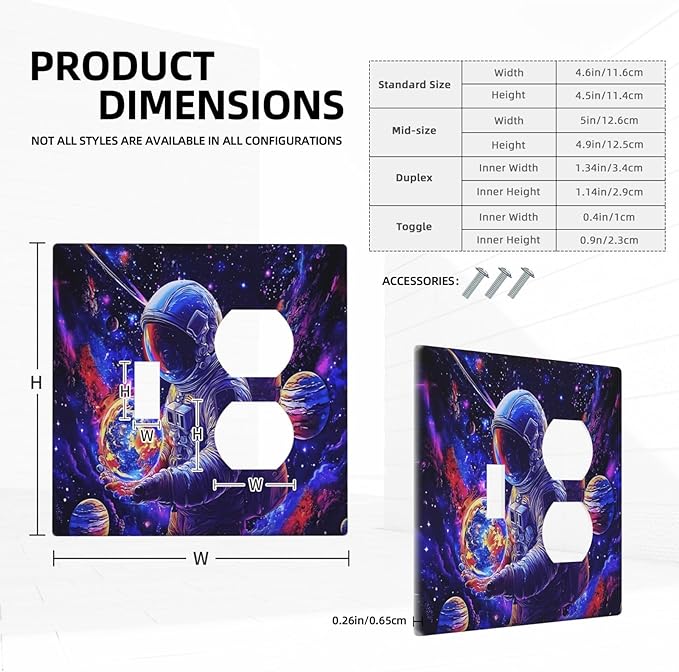 Astronaut Space Cool Galaxy Planet Wallplates 1 Toggle 1 Duplex Switch Plate Electrical GFCI Faceplate Decorative Light Switch Covers for Kids Room Nursery Decor