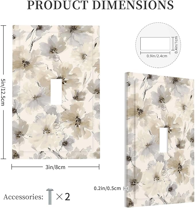 Decorative Light Switch Cover Plate Beige Flower Watercolor Flower 1 Gang Single Toggle Wall Plate Electrical Outlet Covers Decorate Switch Plate Cover for Bedroom Home Decor