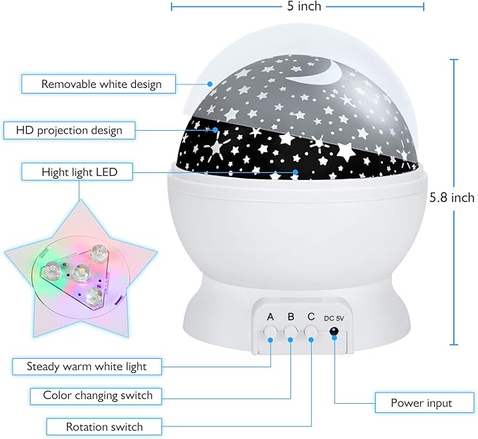 RICTLY Night Light for Kids, Kids Night Light Nebula 360 Degree Rotation - 4 LED Bulbs 12 Light Color Star Projector Changing with USB Cable, Romantic Gifts for Men Women Children