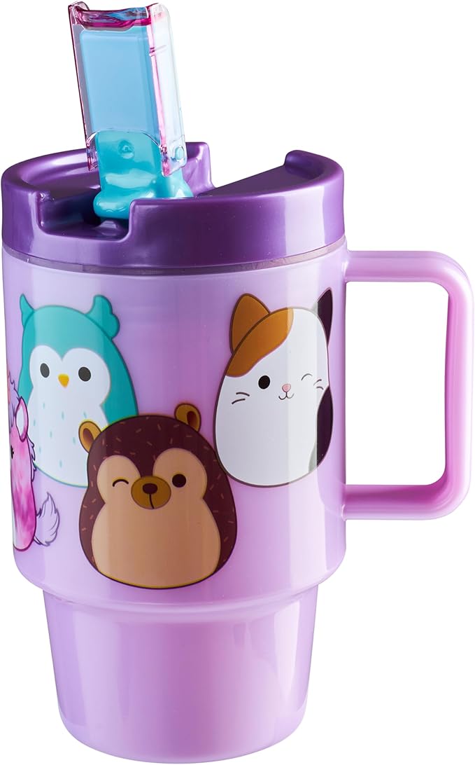 Get Trend Squishmallows Kids Water Bottle with Straw 16.9 oz BPA Free Plastic Cup with Lid Handle Reusable Tumbler for School Gifts for Kids (Lilac Squishmallows)