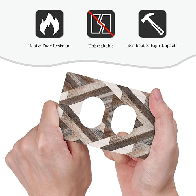Polygon Collage Abstract Shapes Rustic Wood Panel Print Outlet Covers 1 Gang Duplex Light Switch Cover Decorative Switch Plates Electrical Receptacle Faceplate Wall Plate for Farmhouse Bedroom Decor