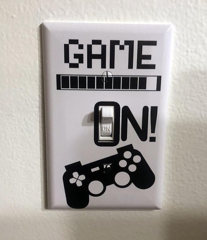 Cool Light Switch Plate Cover Video Gamer Room Decor Novelty Wall Gaming Gift Decorative Fun Teen Boy Man Cave Game Controller Graphics Bedroom (GAME ON!)