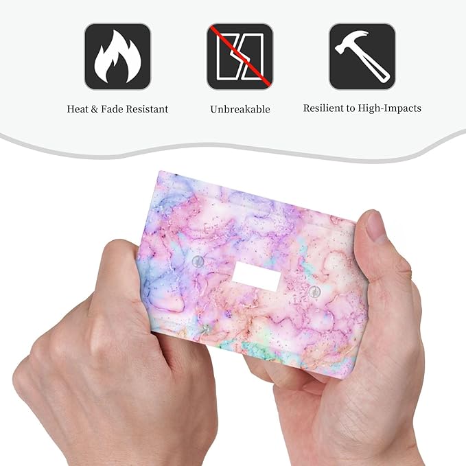 Decorative Switch Plate Covers Cute Marble Texture 1 Gang Single Toggle Light Switch Cover Pink Purple Gold Abstract Jumbo Size Wall Plate Electrical Switchplate Receptacle Plug for Kids Girls Nursery