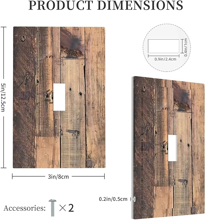 Rustic Brown Wood Plank Vintage Country Wooden Board Decorative Light Switch Cover 1 Gang Single Toggle Device Electrical Faceplate Switchplates Decorator Outlet Wall Plate for Farmhouse Home Decor
