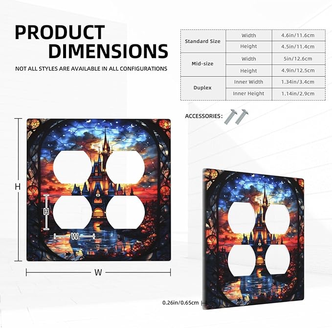 Medieval Fantasy Castle Magic Academy Outlet Covers 2 Gang Double Duplex Decorative Light Switch Covers Electrical Wallplates Socket Faceplate for Kids Room Bedroom Decor