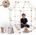 MIND KIDZ Wooden Fort Building Kit for Kids - STEM Montessori construction toy - 52 rods & 30 spheres, Eco-friendly play set for boys & girls