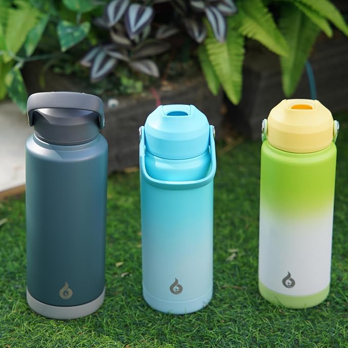 BJPKPK Water Bottle with Straw Lid, 32oz Vacuum Insulated Water Bottles, Metal Stainless Steel Thermo for Sports, Travel, BPA Free Leak Proof Thermo, Cups, Flasks, Tumblers,Black Blue
