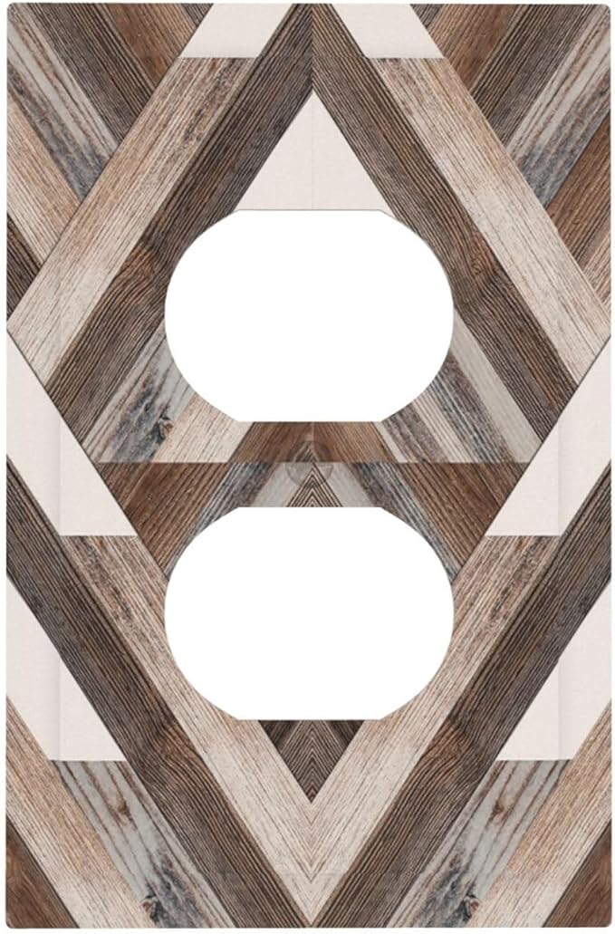 Polygon Collage Abstract Shapes Rustic Wood Panel Print Outlet Covers 1 Gang Duplex Light Switch Cover Decorative Switch Plates Electrical Receptacle Faceplate Wall Plate for Farmhouse Bedroom Decor