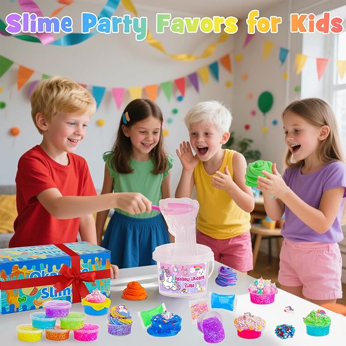 Crystal Clear Slime Kit with 36 Add-ins & 17 FL OZ Premade Base - DIY Rainbow Slime Making Kit in Bucket for Kids, Gift for Girls and Boys Ages 8-12, Party Favors for Birthday, Easter, Halloween
