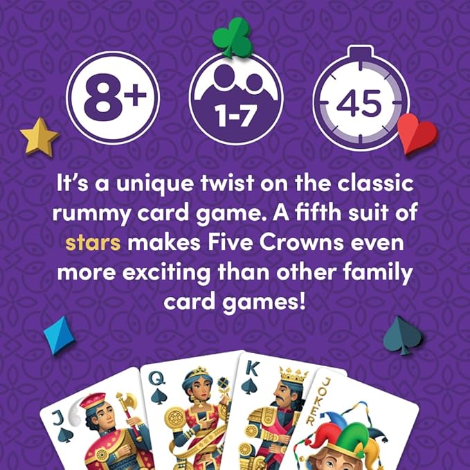 Five Crowns – Card Game for Kids and Adults, Travel and Family Game Night Favorite, The Game isn’t Over Until the Kings Go Wild, 5 Suited Rummy Style Card Game, 1-7 Players, Ages 8+