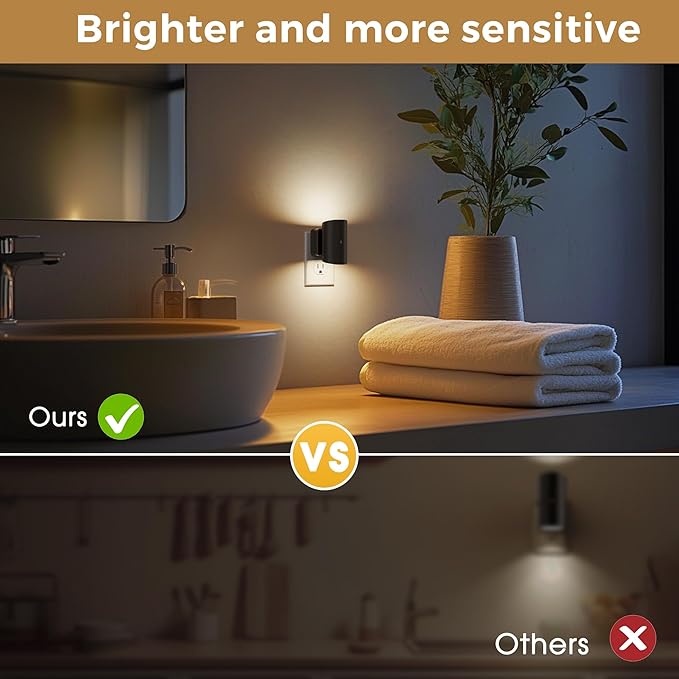 L LOHAS LED Night Light, Dimmable Night Lights Plug into Wall,2 Pack Nightlight for Kids,180° Rotatable, 3000K 0-150LM Dimmable Night Lights with Dusk to Dawn Sensor for Children Room Bathroom