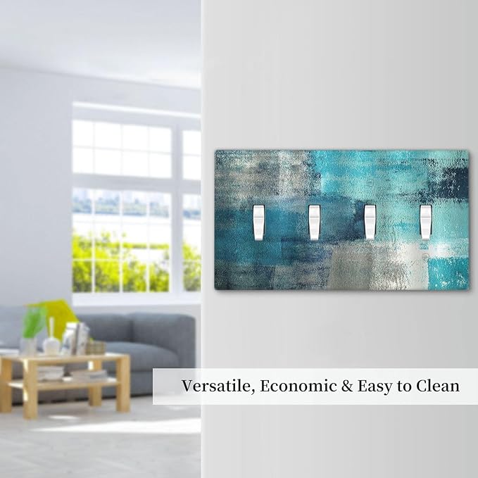 Light Switch Covers Teal Blue Modern Geometric Abstract Turquoise Green Quad Toggle Electrical Faceplate 4 Gang Wall Plate Decorative Switch Plates for living Room Bedroom Decor