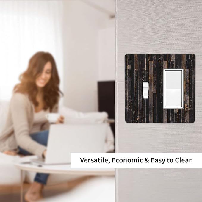 Decorative Switch Plate Covers Black Farmhouse Wood Board 2 Gang 1 Gang Single Toggle Rocker Device Combination Light Switch Cover Western Country Lodge Wall Plate Electrical Faceplate
