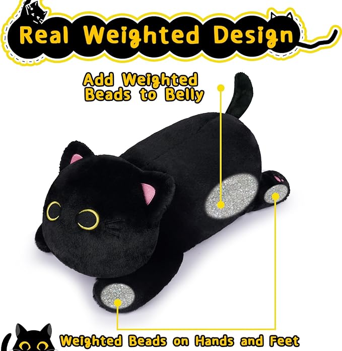 Weighted Cat Stuffed Animal,18 Inch Realistic Weighted Black Cat Plush,Soft Sensory Comfort Huggable Black Cat Weighted Plush Animals,Cut Plush Toy Gifts for Kids,Boys Girls