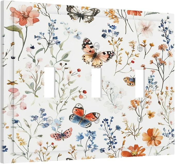 Decorative Switch Plates Vintage Wildflowers Plants Floral 3 Gang Wall Plate Triple Toggle Light Switch Cover Faceplate Electrical Wall Panels For Bed Room Living Room Decor