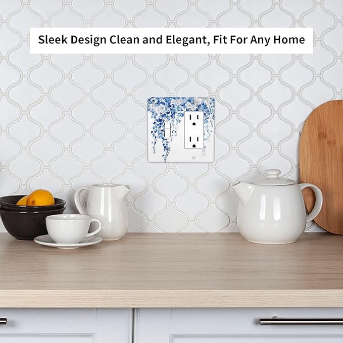 Blue Eucalyptus Leaves Floral Vine Flower Outlet Covers 1 Toggle 1 Rocker Combination Decorative Wall Plate Electrical Switch Plates Light Switch Cover Plate for Bedroom Living Room Decor