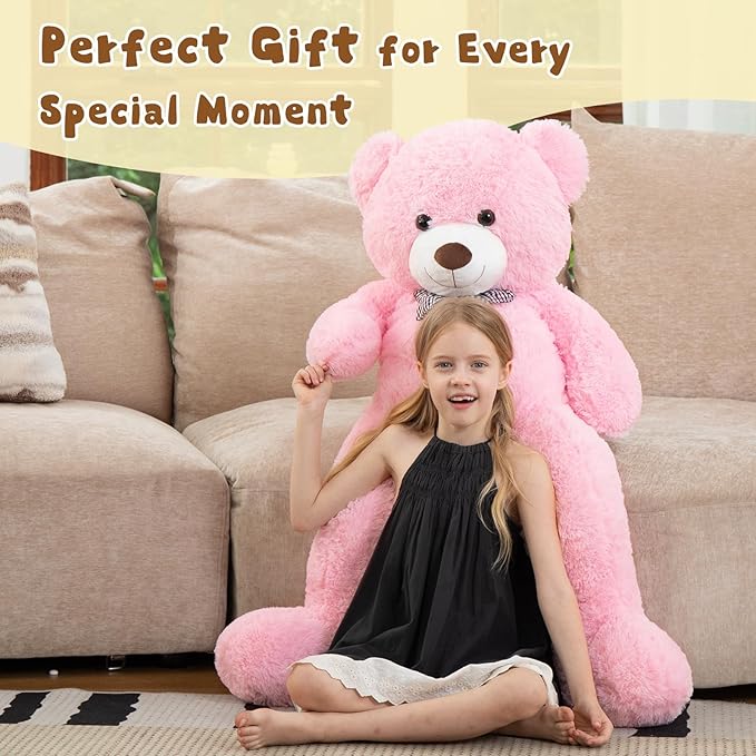 MorisMos Pink Giant Teddy Bear 4 Feet, Lovely 47inch Classic Stuffed Animals Plush, Daughter Girlfriend Birthday Gift for Lover, Party Favor
