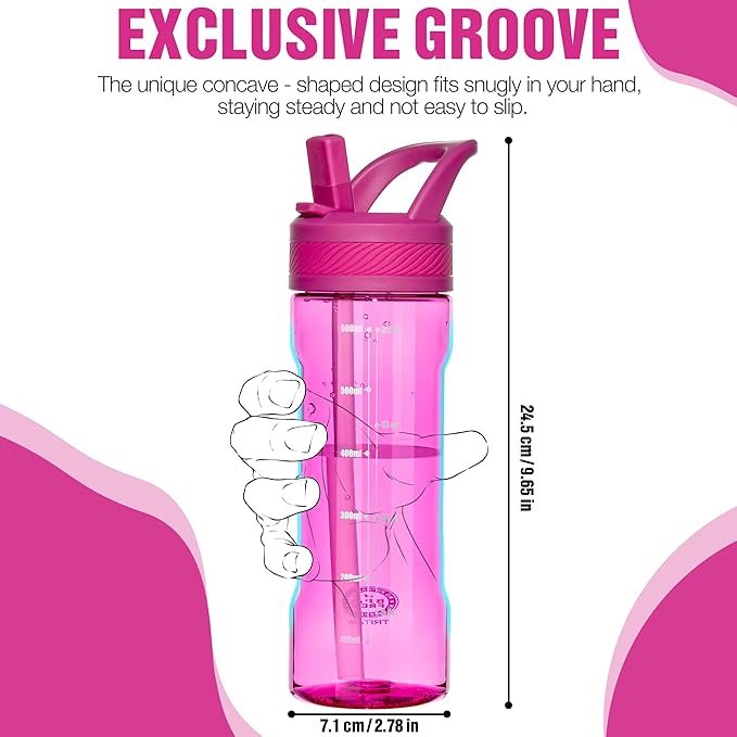 OLDLEY 20 kids Water Bottle with Straw,Tritan BPA-Free,Leak-Proof Design for Travel,Home, School, (Fuchsia)