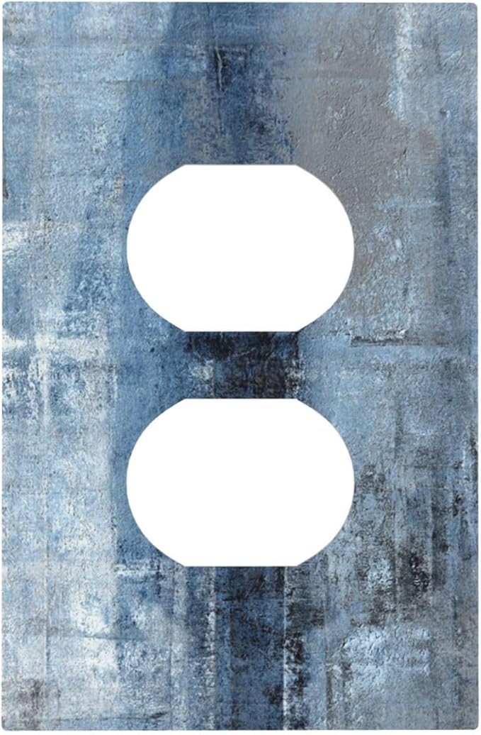 Outlet Covers Navy Blue Gray Abstract Ink Painting 1 Gang Duplex Light Switch Cover Plate Decorative Wall Plates Electrical Switchplate Receptacle for Bathroom Bedroom Decor（2 Pack）