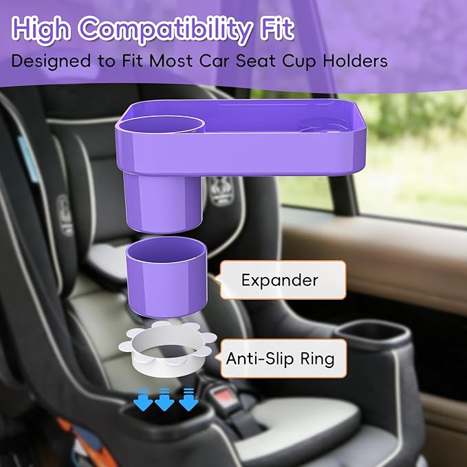 Kids Car Seat Tray, Travel Tray with Cup Holder for Toddler Baby, Kids Car Seat Food Snack Organizer for Road Trip, Stroller Snack Organizer Travel Must Haves Toddler Must Haves (Purple, 2 Packs)