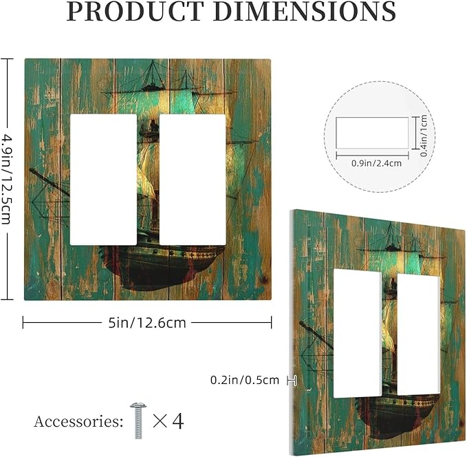 Decorative Outlet Covers Rustic Green Wood Grain Sailboat 2 Gang Double GFCI Rocker Electrical Wall Panels Light Switch Cover Plate for Farmhouse Bedroom Decor