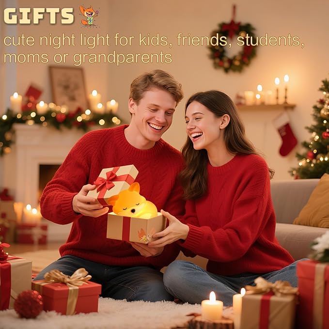 YR YRHH-PET Cute Fox Lamp, Fox Night Light for Kids, Squishy Rechargeable Dimmable Toy, Baby Nursrery Nightlight, Woodland Animal Décor, Xmas White Elephant Gifts, Touch Light Up Foxes, Safe Silicone