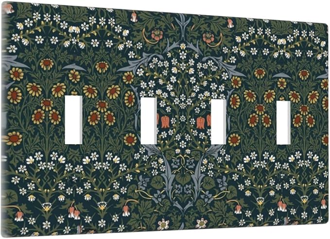 Light Switch Covers Colorful Floral Boho Flower Plant Leaf Quad Toggle Electrical Faceplate 4 Gang Wall Plate Decorative Switch Plates For Bed Room Living Room Decor