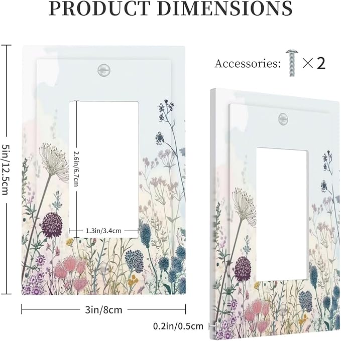 Colorful Wildflower Watercolor Dandelion Floral Decorative Outlet Covers 1 Gang Single Rocker Light Switch Cover Plate Wall Plates Gfci Faceplate For Cabin Home Decor