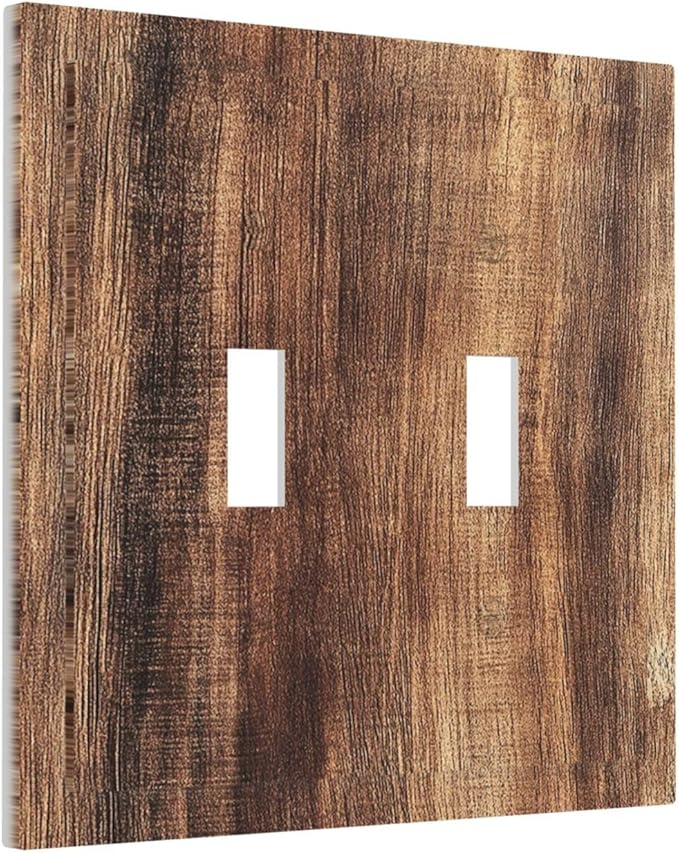Decorative Switch Plates Vintage Rustic Brown Wood Grain 2 Gang Double Toggle Outlet Light Switch Cover Wall Plate Electrical Faceplate for Bedroom Farmhouse Decor