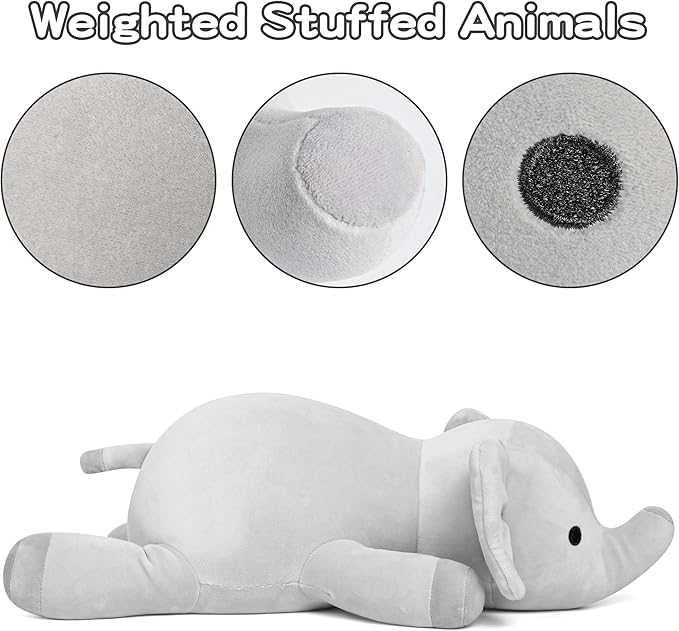 Elephant Weighted Stuffed Animals 24in 4.2lbs, Big Weighted Stuffed Animal Elephant Plush Toys Plushies Pillows Gifts for Kids, Adutls, Boys and Girls