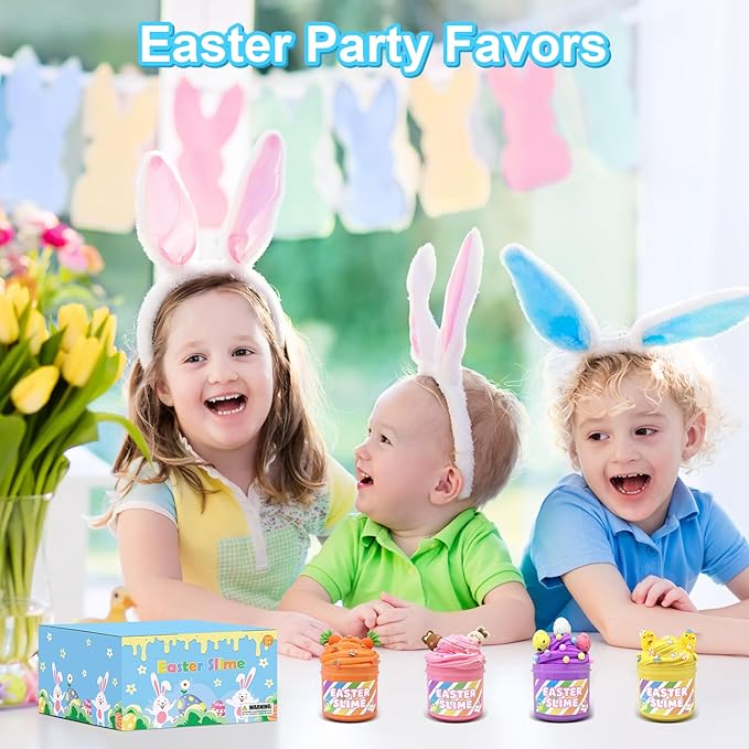 Non Candy Easter Basket Goodie Bag Stuffers for Kids 12 Pack, Easter Slime Kit Fidget Toys Gifts for Boys Girls, Small Party Favors Supplies Giveaways for Toddlers, Classroom Activities Games Prizes