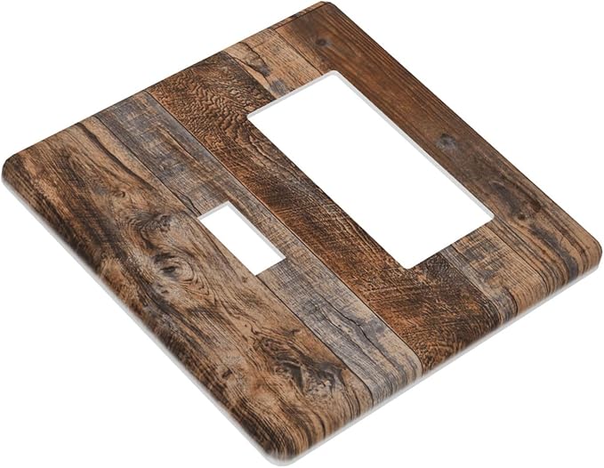 Vintage Board Rustic Brown Wood Texture Outlet Covers 1 Toggle 1 Rocker Combination Decorative Wall Plate Electrical Switch Plates Light Switch Cover Plate for Farmhouse Home Decor