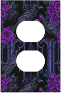 Outlet Covers Gothic Style Crow Purple Flowers 1 Gang Duplex Electrical Receptacle Faceplate Light Switch Cover Wall Plate Decorative Switch Plates for Bedroom living Room Decor