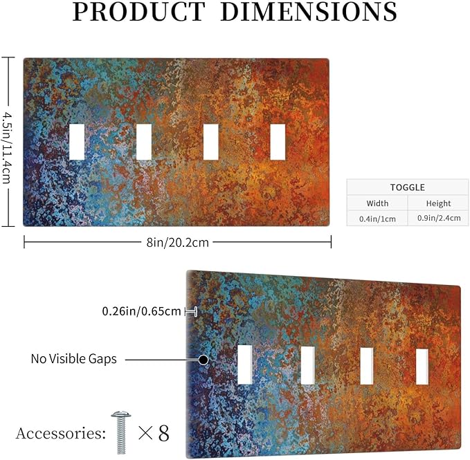 Decorative Switch Plate Covers Vintage Copper Rust 4 Gang Device Light Switch Cover Red Celestial Blue Flatprint Quad Toggle Wall Plate Electrical Faceplate for Kitchen Bathroom Bedroom Home