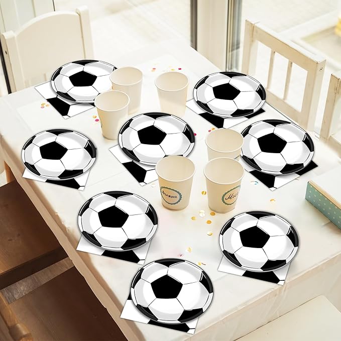 48Pcs Soccer Paper Plates and Napkins Sports Theme Party Decorations Sport Birthday Party Supplies Sports Theme Disposable Dinnerware Tableware for Soccer Fans Boys Girls Baby Shower Serves 24