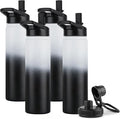 DOMICARE Insulated Water Bottle, 22 oz Vacuum Insulated Stainless Steel Reusable Sports Bottle with Straw Lid & Spout Lid for Travel, Camping, Bike, Leakproof, Black/White, 4 Pack