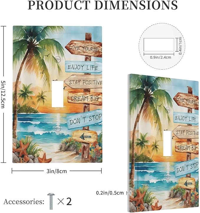 Tropical Beach Palm Tree Summer Coastal Ocean Sunset Decorative Light Switch Cover 1 Gang Single Toggle Device Electrical Faceplate Switchplates Decorator Outlet Wall Plate for Bedroom Living Room