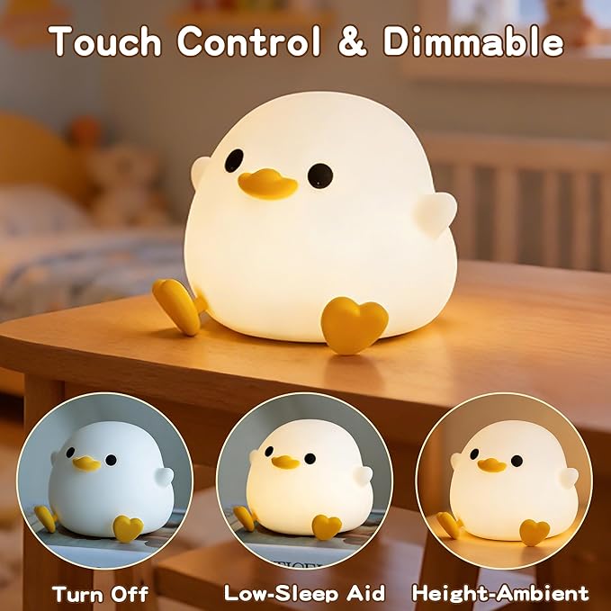 FAMIDUO Duck Night Light, Cute DoDo Duck Lamp, Squishy Silicone Dimmable Bedside Light for Baby Kids Nursery with Timer, Rechargeable Touch Nightlight for Boys Girls Room Decor, Mother‘s Day Gift