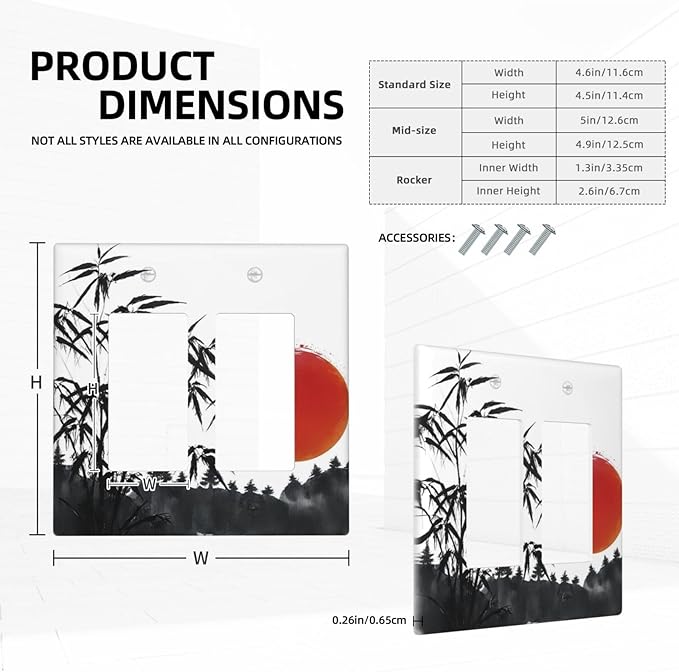 Decorative Outlet Covers Artistic Describe Black Bamboo Japanese Red Sun 2 Gang Wall Plate Double Rocker Switch Light Switch Plate Covers Jumbo Dual Electrical GFCI Switch Cover Plate