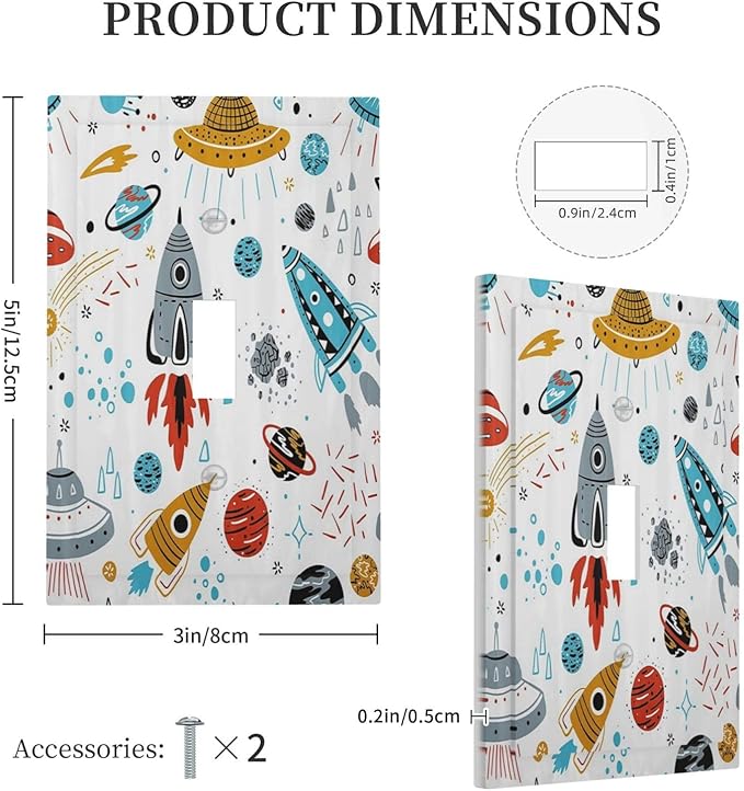 Cartoon Space Rocket Boys Universe Planet 1 Gang Light Switch Covers Decorative Unique Single Toggle Wall Plate Switchcover Electrical Switchplate for Nursery Kidroom Bathroom Bedroom Decor