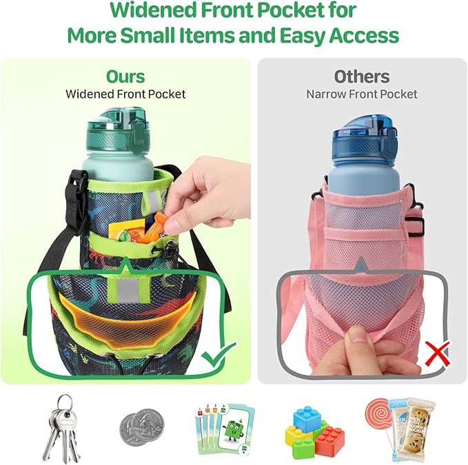 Water Bottle Carrier for Kids - Water Bottle Holder with Strap, Boys Girls Water Bottle Sling Bag for 10/12/14/16/18Oz Water Bottles Walking Hiking Camping