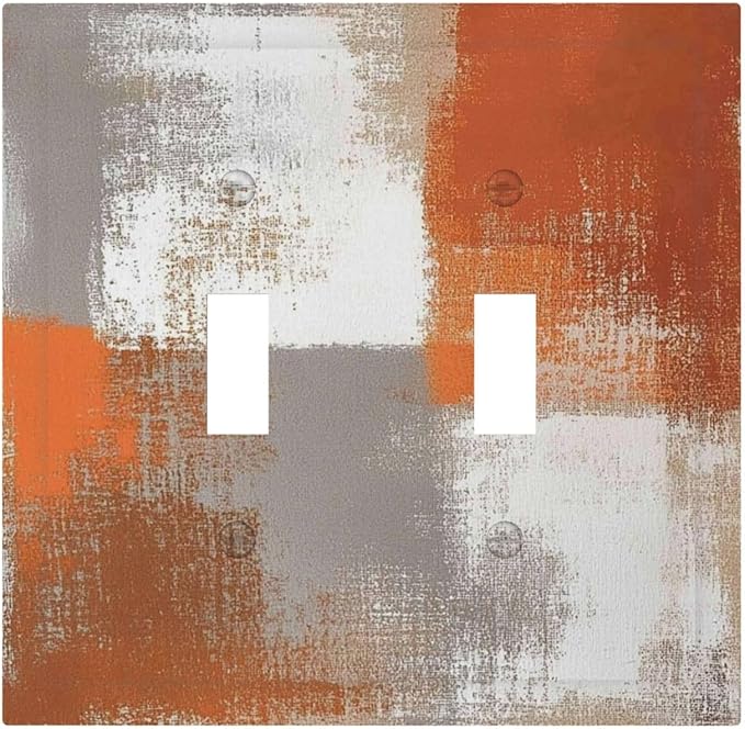 Orange Grey Abstract Art Oil Painting Decorative Switch Plates 2 Gang Double Toggle Outlet Light Switch Cover Wall Plate Electrical Faceplate For Home Farmhouse Decor