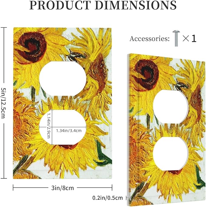 Rustic Sunflower Oil Painting Vintage Flowers Outlet Covers 1 Gang Duplex Light Switch Cover Decorative Switch Plates Electrical Receptacle Faceplate Wall Plate for Bed Room Living Room Decor