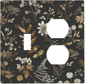 Wallplates Black Gold Floral Dark Leaves Vintage Flowers 1 Toggle 1 Duplex Switch Plate Electrical GFCI Faceplate Decorative Light Switch Covers for Bed Room Home Decor