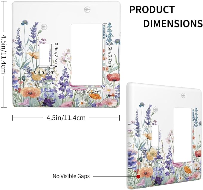 Colorful Floral Purple Lavender Flower Leaves Plants Outlet Covers 1 Toggle 1 Rocker Combination Decorative Wall Plate Electrical Switch Plates Light Switch Cover Plate for Bed Room Living Room Decor