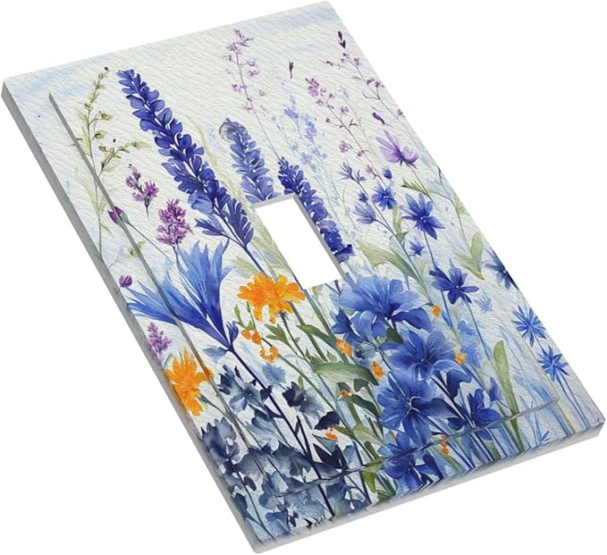 Light Switch Cover Plate Lavender Watercolor Wildflowers Colorful floral 1 Gang Single Toggle Decorative Switch Plates Wall Plates Electrical Faceplate for Bathroom Bedroom Decor