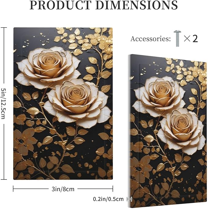 Decorative Light Switch Plate Covers Big Golden White Roses Glod Leaves Black Background 1 Gang No Device Switch Cover Plate Single Blank Wall Plate Switchplate Electrical Faceplate
