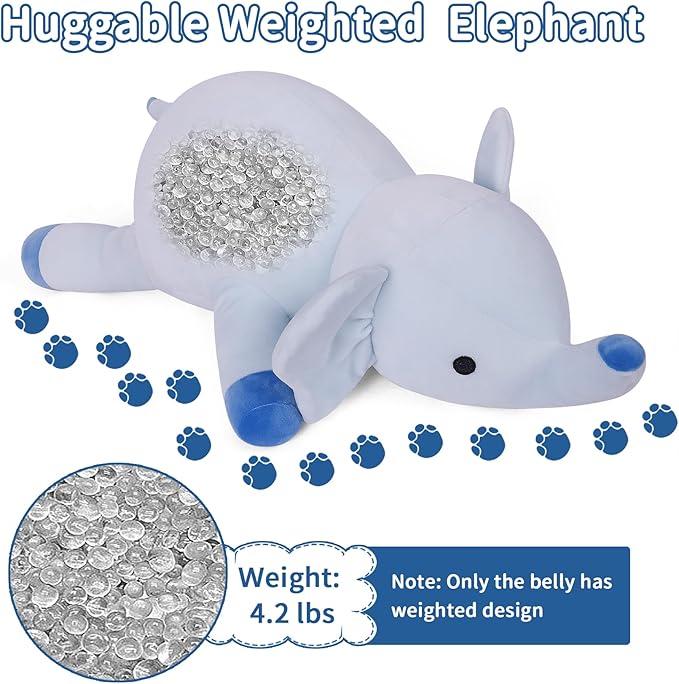 Elephant Weighted Stuffed Animals 24 in 4.2lbs, Comfortable Weighted Elephant Stuffed Animal Plushies Gifts for Adults, Kids, Girls and Boys